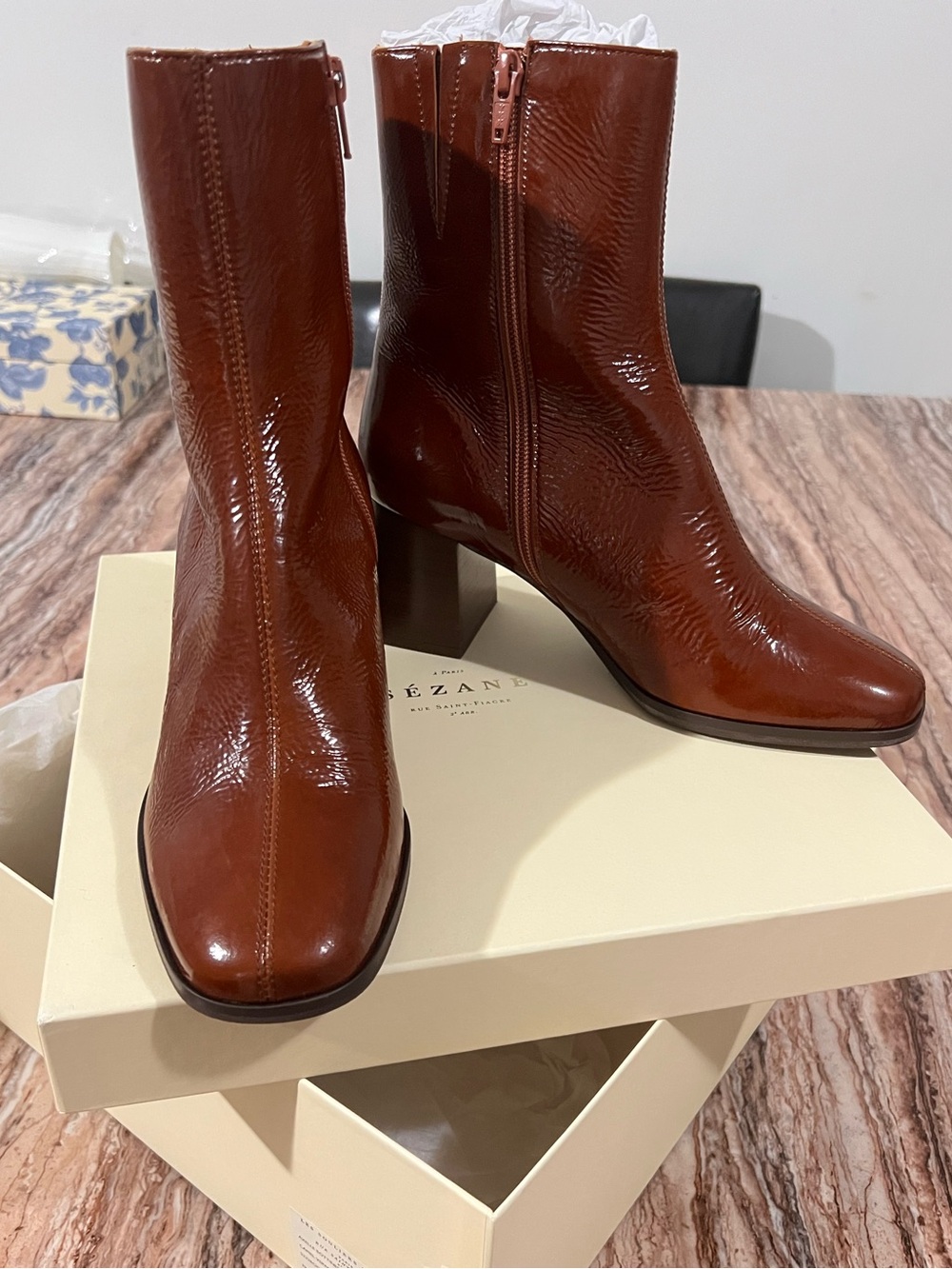 Sézane Brown Patent Leather Ankle Boots - Picture 6 of 8